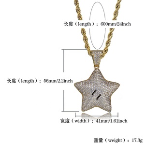 Iced Hip Hop dibujos animados <span class=keywords><strong>CZ</strong></span> cinco estrellas colgante collar con Bling Cubic Zirconia plata oro encanto cadena moda rapero joyería regalo - Product Image 2