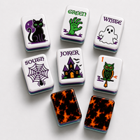 Jeu de Mahjong Américain Personnalisé pour Halloween, Tuiles en Acrylique à 4 Couches, Dos en Écaille de Tortue, Motifs en Relief, Commémoratif Festif, OEM ODM