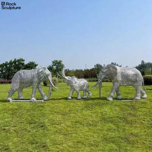 Outdoor Garden Stainless Steel Hollow <b>Elephant</b> Sculpture with Light, Life Size Metal Animal - Product Image 2