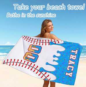 Toalla de Playa Personalizada de Microfibra con Diseño de Goteo de Helado, Toallas de Jugador de Béisbol para Regalo Deportivo - Product Image 6
