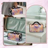 Tas Kosmetik Perjalanan Lipat Motif Bunga Plumeria Hawaii dengan Kompartemen Transparan yang Dapat Dilepas untuk Perjalanan