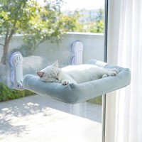 Hamac-lit pour chat en tissu, confortable, avec coussin de soutien 3 côtés, design exclusif bleu frais, style maison et jardin printanier, Cat Sky Villa, vente en gros