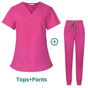 Uniforme de enfermería con cuello en V Scrub Top con 1 bolsillo frontal favorecedor femenino para enfermeras en instituciones de salud - Product Image 2