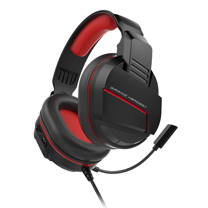 GX15 Fones de ouvido para jogos, fones de ouvido estéreo para baixo profundo, preto e vermelho