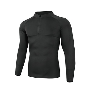 Camiseta Deportiva Blanca para Hombre con Cuello de Cremallera, Manga Larga, Camiseta Atlética de Poliéster para Entrenamiento en el Gimnasio - Product Image 2