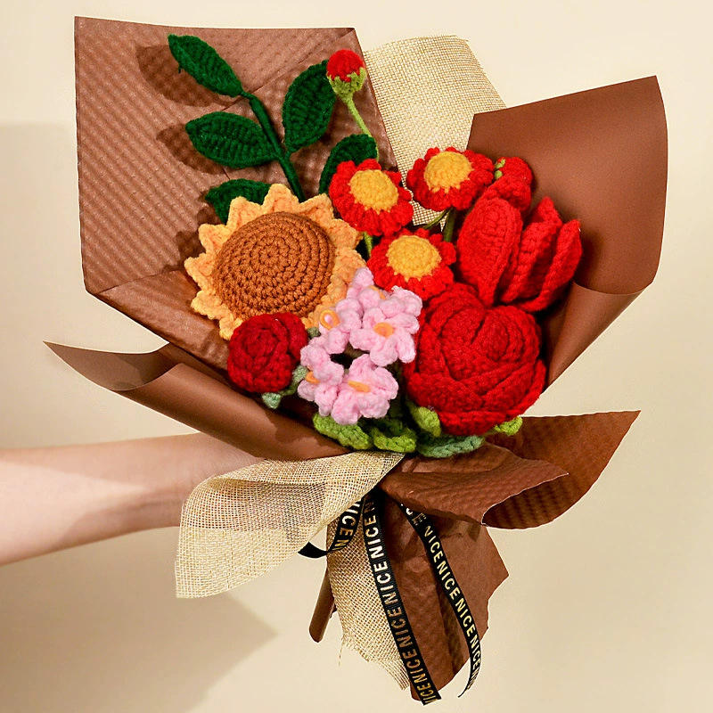 ช่อดอกไม้ดอกทานตะวันกุหลาบแดง