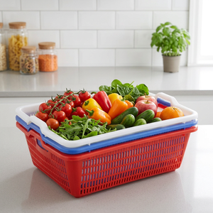Panier de rangement et de lavage en plastique coloré pour légumes, design moderne, empilable, forme rectangulaire, grandes et petites tailles, épaissi, pour cuisine - Product Image 1