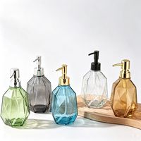 Vente en gros de flacons distributeurs de savon liquide en verre coloré en forme de losange de 400 ml avec pompe à lotion