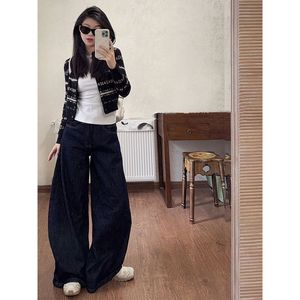 2025 printemps automne femmes américain rétro haute rue jean taille haute drapé ample évasé large jambe pantalon asiatique vadrouille pantalon - Product Image 3