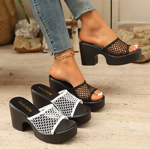 Ingrosso nuovo stile alla moda Open Toe Outdoor in Mesh superiore da donna <span class=keywords><strong>con</strong></span> tacchi a blocchi di Design <span class=keywords><strong>tacco</strong></span> <span class=keywords><strong>alto</strong></span> pantofole di grandi dimensioni per le signore - Product Image 1