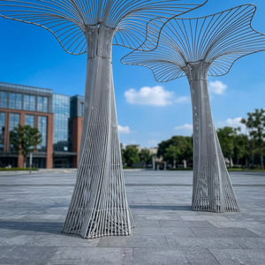 Sculpture d'arbre en acier inoxydable personnalisée, installation artistique contemporaine pour l'extérieur, revêtement en poudre anti-corrosion - Product Image 1