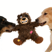 Ours en peluche marron de 11 pouces avec patchs, jouet interactif pour chien, amusant, couineur et pour le jeu de la corde