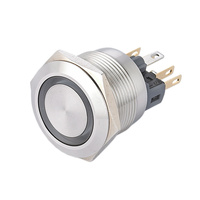 Interrupteur à bouton-poussoir étanche en acier inoxydable 2NO 2NC de 25 mm avec anneau LED rouge 24V