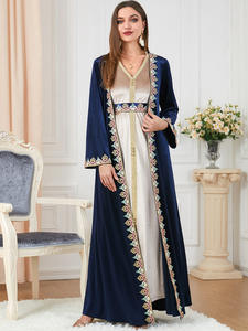 SIPO 2023การออกแบบใหม่ EID กำมะหยี่สีทองลูกเรือคอผ้างดงามเปิด Abaya ชุดผู้หญิงมุสลิม - Product Image 6