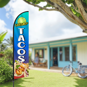 2,5*11,5 pies de alta calidad personalizado SHRIMP TACOS banderas de plumas bandera de playa para fiesta en la playa y promociones publicitarias - Product Image 5