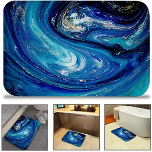 定制印花蓝色大理石浴室地毯浴室软泡沫浴室地毯防滑可水洗浴室垫地毯