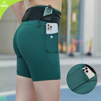 Shorts de sport d'été pour femmes avec poche téléphone, taille haute, effet push-up, moulant, extensible, collant de compression pour le yoga
