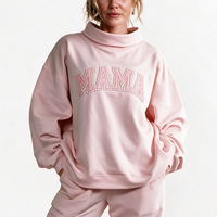Sweat-shirt confortable pour femme à col montant avec broderie 3D, logo frontal anti-plis, pantalon décontracté assorti, tenue quotidienne
