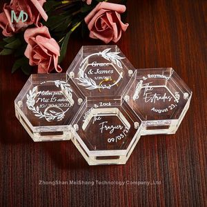 Engraved Wedding Ring Bearer Box Engagement Proposal Custom Clear Acrylic Ring Box Ring Storage Gift magnetic boxes