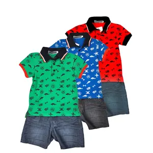PETELULU OEM 서비스 2-10 세 어린이 면 옷 폴로 칼라 티셔츠와 바지 세트 아기 소년 의류 세트