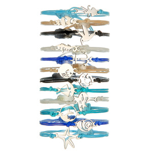 Stainless Steel Marine Charm Bracelet Set Waxed Thread <b>Braided</b> Jewelry Ocean Theme <b>Accessories</b> For Women Fashion Jewelry Sets - Product Image 1