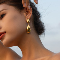 Pendientes Colgantes de Acero Inoxidable al por Mayor, Chapados en Oro de 18K, Antideslustre, con Diseño de Lágrima Gruesa, para Mujer