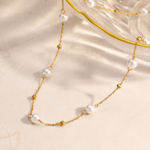 Collier de perles plaqué or 18 carats, chaîne de clavicule superposée, design élégant, à porter au quotidien - Product Image 2