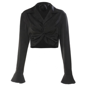 OUDINA Francés Irregular <span class=keywords><strong>Con</strong></span> Pajarita De <span class=keywords><strong>Flores</strong></span> Camisa Casual <span class=keywords><strong>Blusa</strong></span> y Tops Blusas De Mujer Camisas - Product Image 1