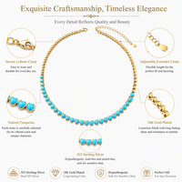 Collier tennis en argent 925 plaqué or pour femme, avec pendentif cœur en turquoise, vente en gros Kirin