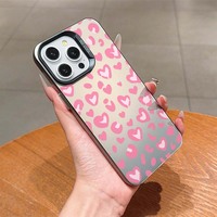 Casing Handphone TPU PC Berlapis Perak dengan Cetakan Sweet Pink Love untuk iPhone Xs 11 12 13 14 15 16 17 18 Pro Max
