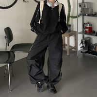 Ensemble de survêtement noir 2 pièces, veste coupe-vent et pantalon large, tenue décontractée de printemps pour femmes