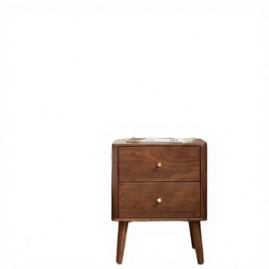 Mid-Century Modern Walnut Wood Nightstand 2-Drawer Bedside <b>Table</b> Solid Wood <b>Legs</b> Bedroom Furniture - Product Image 3