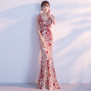 1211 robe de soirée été coupe ajustée longue Toast mariée robe en queue de poisson mode féminine - Product Image 1