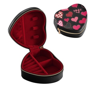 Hot Sales Custom Logo Print PU Leather Travel Accessory Jewellery <b>Small</b> <b>Storage</b> Organizer Black Heart-shape Jewelry <b>Box</b> for Gift - Product Image 1
