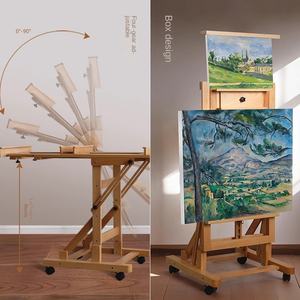 Caballete de pintura al óleo horizontal de pie, de madera de haya, móvil, con elevación hacia atrás, plegable, profesional, para profesores y pintores - Product Image 4