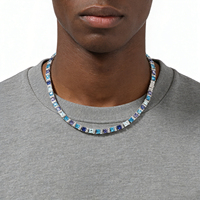 Collier Chaîne Tennis Carré 7,5 MM avec Grappe de Diamants CZ Bleus Taille Baguette, Style Fashion Iced Out, Bijoux d'Été