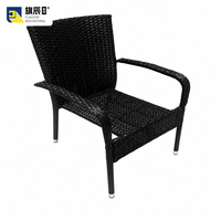 Fauteuil en rotin noir PE pour extérieur, dossier haut, accoudoirs courbes