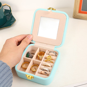 Portagioie in Pelle a Doppio Strato Portatile Stile Semplice per Viaggi Con <span class=keywords><strong>Specchio</strong></span> - Product Image 4
