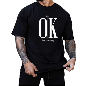 Camiseta de Algodón de Talla Grande, Corte Holgado, Informal, Deportiva, para Verano, Manga Corta, Cuello Redondo Estampado, Venta al Por Mayor OEM - Product Image 1