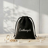 Pochette en velours recyclable avec logo personnalisé, petit conteneur à bijoux, emballage promotionnel pour sac en velours noir