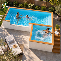 Piscine hors sol en fibre de verre avec jacuzzi et spa, design architectural haut de gamme, escaliers intégrés, patio, loisirs en plein air