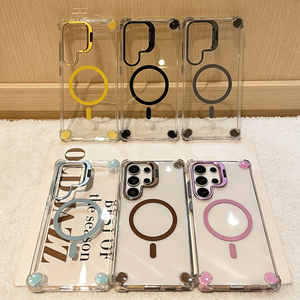 Étui de téléphone Samsung avec support d'objectif, <span class=keywords><strong>protection</strong></span> contre les chutes avec airbag à quatre coins, coque de téléphone transparente magnétique - Product Image 1