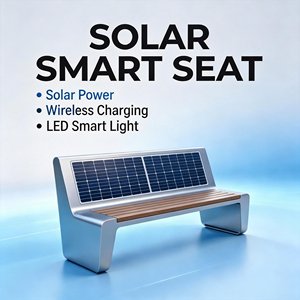 Banc solaire intelligent moderne en acier inoxydable WPC pour parc public extérieur avec recharge USB sans <span class=keywords><strong>fil</strong></span> - Product Image 1