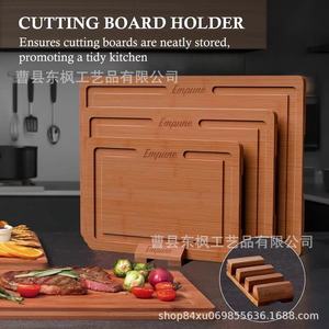 Empure Wooden Cutting Board <b>Set</b> 3 Pieces Carbonized Bamboo Rectangle Multifunction For Fruits Vegetables Cooked Food With Base - Product Image 2
