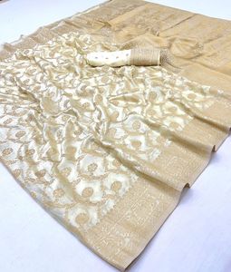 Mejor Calidad Blanco Nuevo PURO MASHRU SATIN TEJIDO SAREES TELA Tonos De Seis Yardas precio al por mayor - Product Image 1