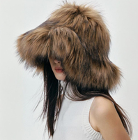 Gorro de invierno de felpa para mujer, cálido y esponjoso, estilo pescador, gorro de piel sintética.