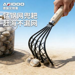 คราดสวนอาอิร์ดู 5 ง่าม หัวเหล็ก ด้ามไม้ สำหรับขุดหอย ค้นหาสมบัติชายหาด - Product Image 3