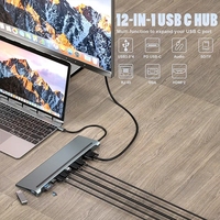 Adaptor Hub multifungsi 12 dalam 1, stasiun Dok adaptor Hub multifungsi USB-C USB C Tipe C ke 4K 12 dalam 1 multifungsi