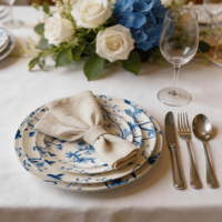Service de table en porcelaine céramique bleu clair à motif floral, assiette de présentation vintage en porcelaine fine pour la décoration de table de mariage ou de fête