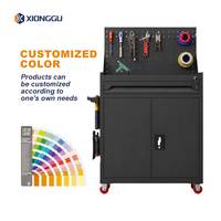 Armoire à outils mobile avec panneau perforé, tiroir verrouillable et organisateur en acier à double porte pour atelier de réparation électrique